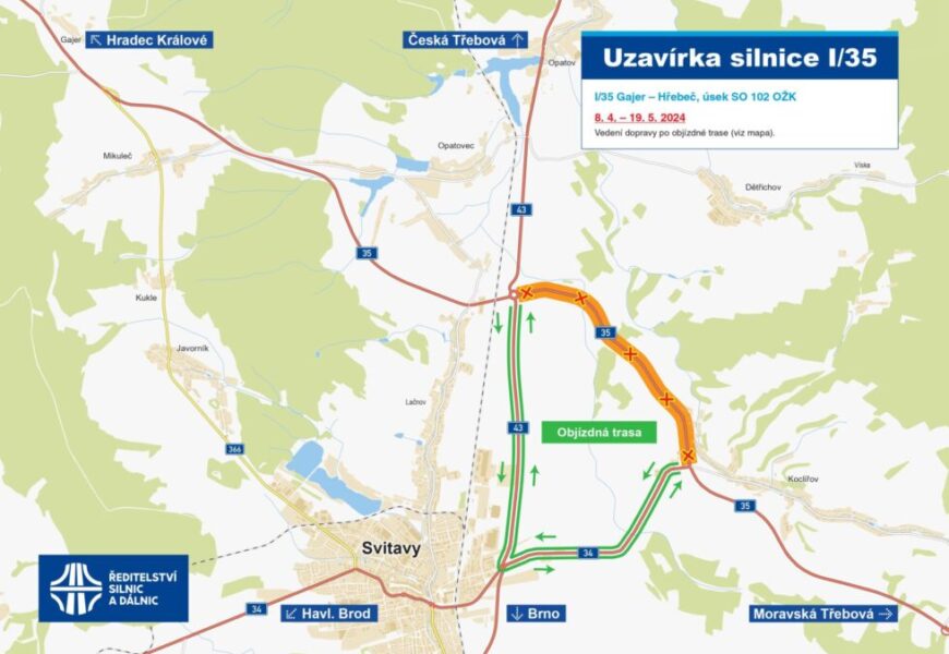 Od pondělí začíná oprava I/35 u Svitav. Řidiči budou muset po objížďce
