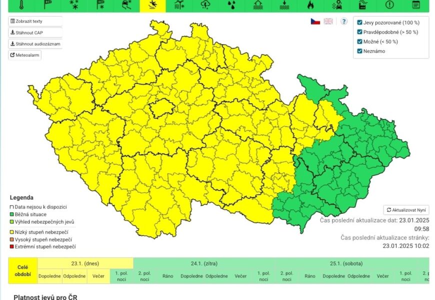 V Česku hrozí ve čtvrtek odpoledne ledovka. Zasáhnout má i Pardubický kraj